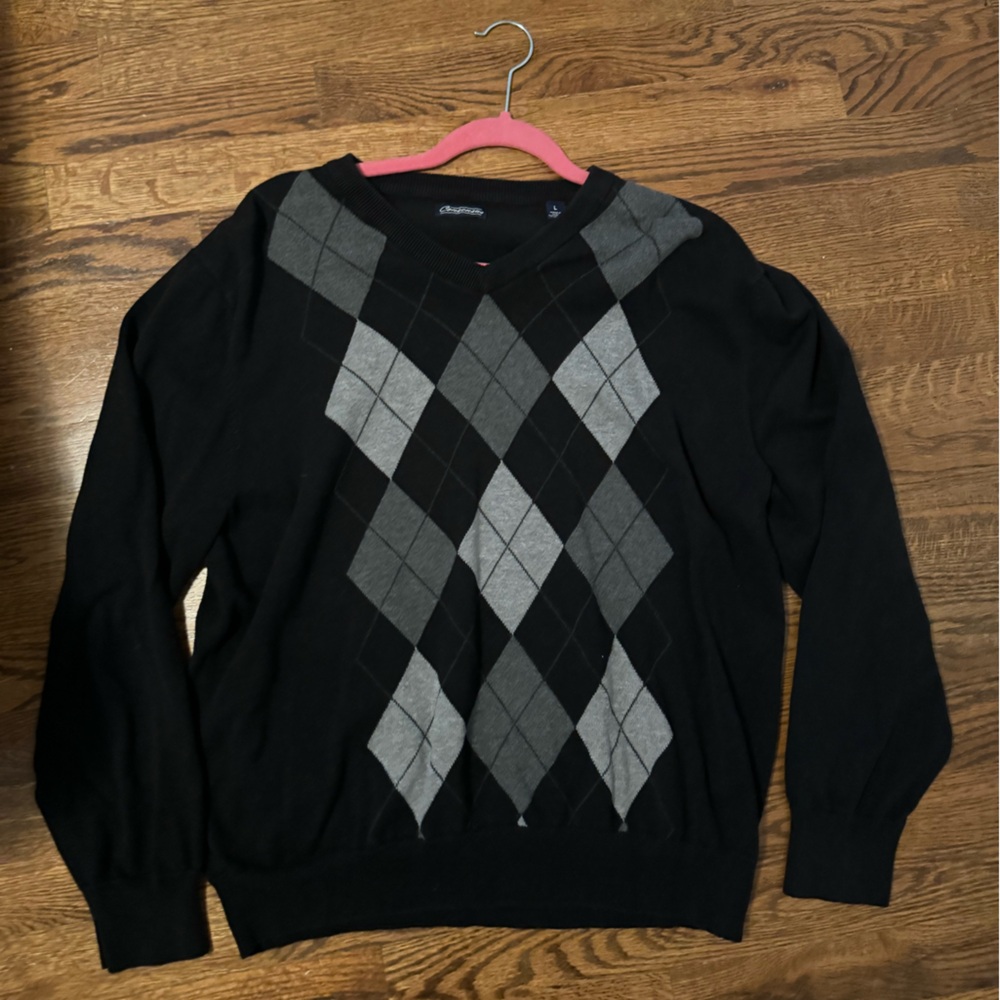 Consensus Men's Black Argyle Sweater